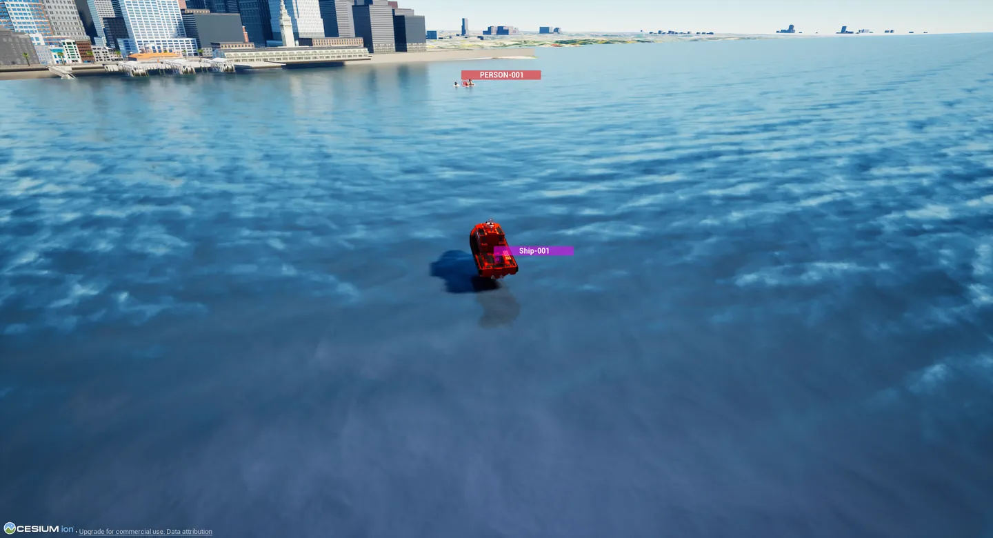 Unmanned surface vessel approaching a person at sea